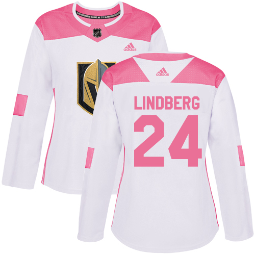 Adidas Golden Knights #24 Oscar Lindberg White/Pink Authentic Fashion Women's Stitched NHL Jersey - Click Image to Close
